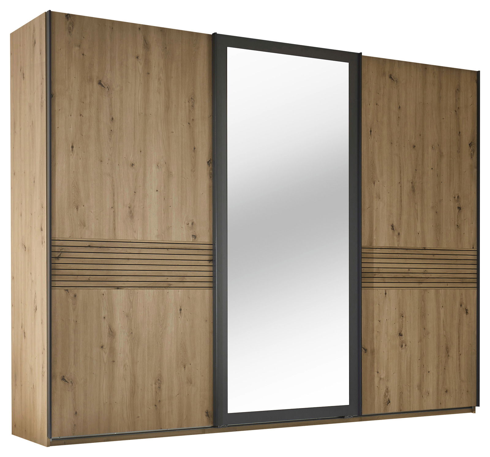 Ti´me Schwebetürenschrank 3-türig STANFORD Schwebetürenschrank 3-türig in Holzoptik mit mittigem Spiegel, seitliche Perspektive