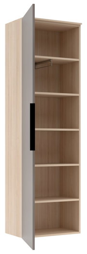 Garderoben-Hängeschrank aus Holz mit geöffneter Tür, seitliche Perspektive