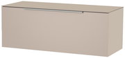 Beiges Hänge-Lowboard mit glatter Oberfläche und silbernem Griff, seitliche Perspektive