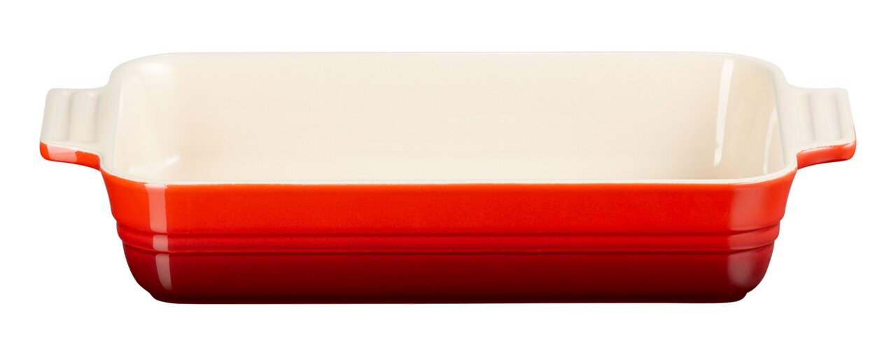 Rote Auflaufform aus Keramik, 32 cm, Vorderansicht