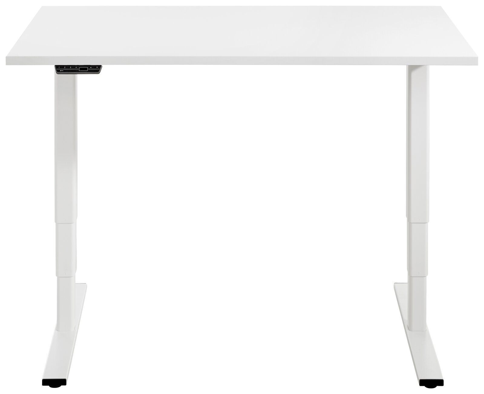 Weißer höhenverstellbarer E-Schreibtisch Voleo Serie EFLEX, Frontalansicht