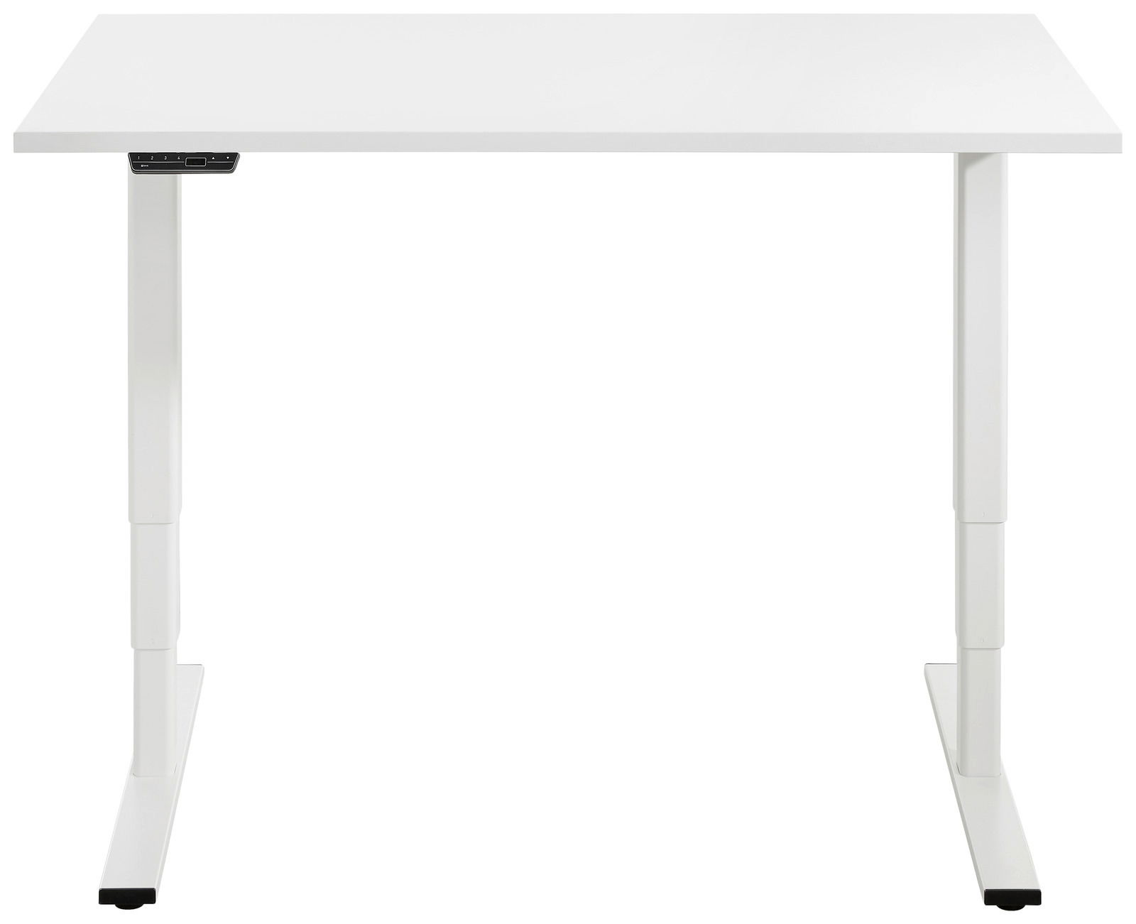 Weißer höhenverstellbarer E-Schreibtisch Voleo Serie EFLEX, Frontalansicht