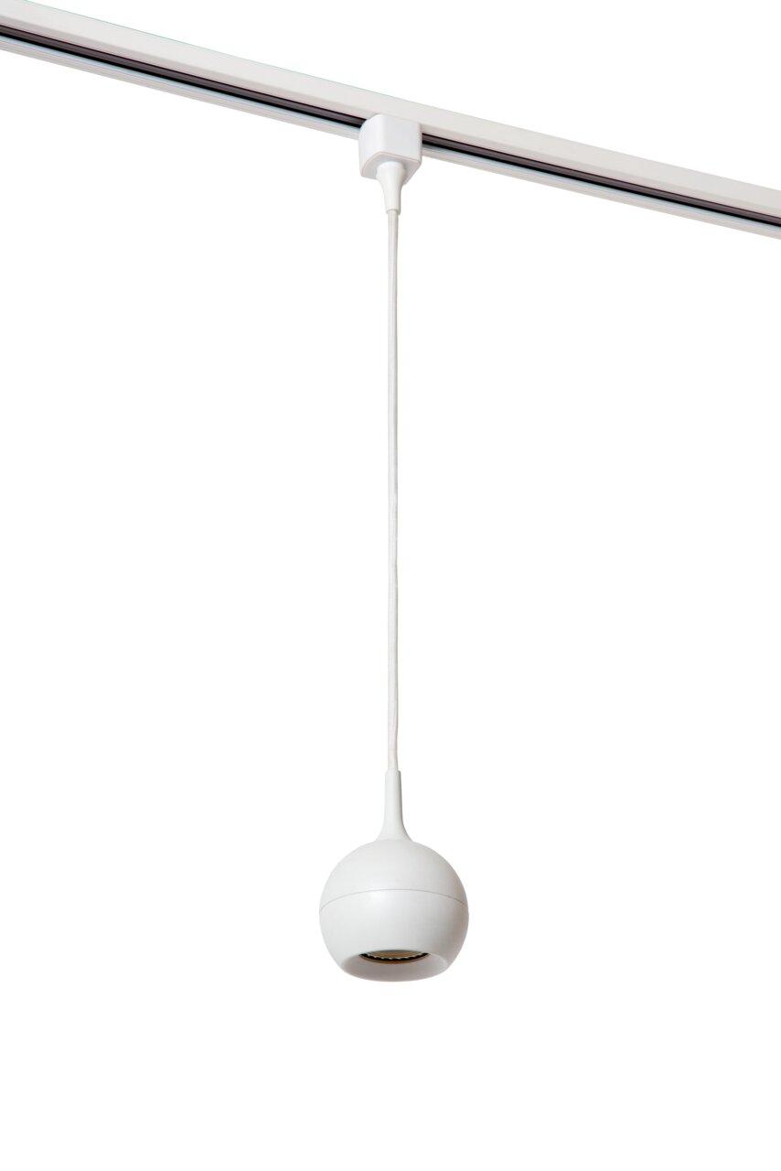 Weiße Pendelleuchte FAVORI, kugelförmiges Design, seitliche Perspektive