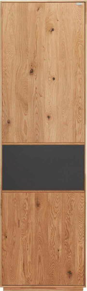 Frontansicht eines Garderobenschranks aus Holz mit einer dunklen mittleren Paneele.