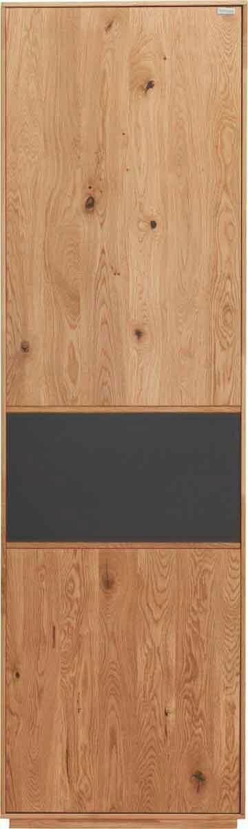 Frontansicht eines Garderobenschranks aus Holz mit einer dunklen mittleren Paneele.