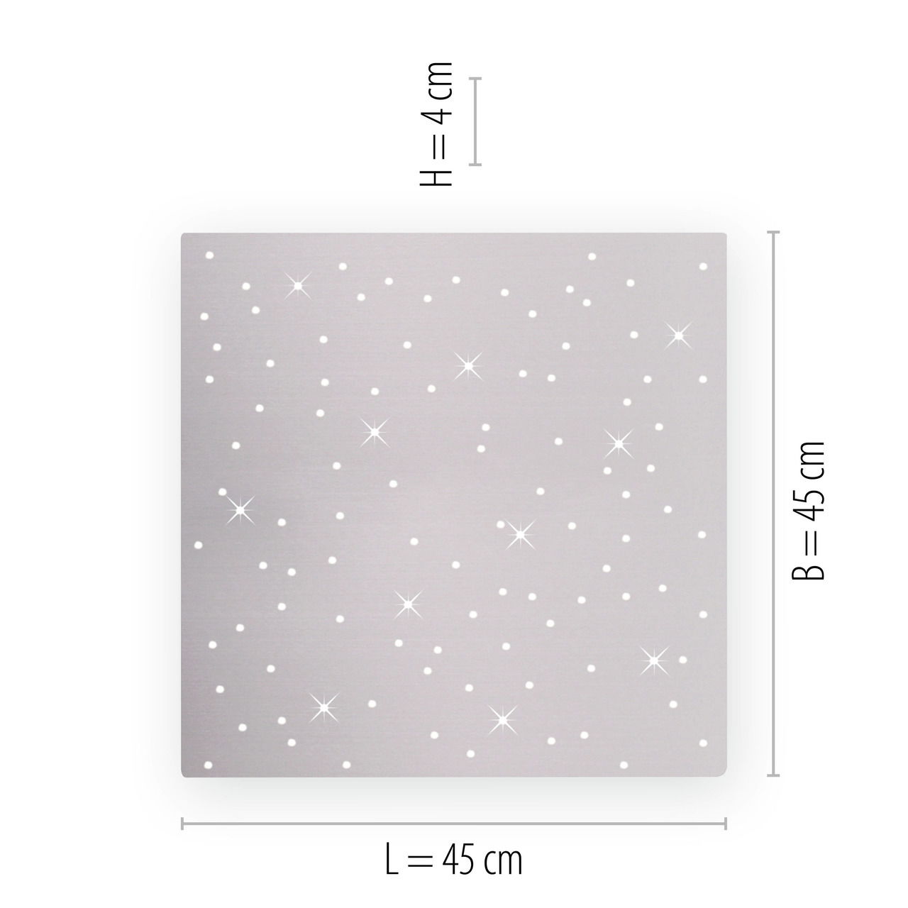 Quadratische Deckenleuchte aus Stahl mit funkelndem Muster, Draufsicht
