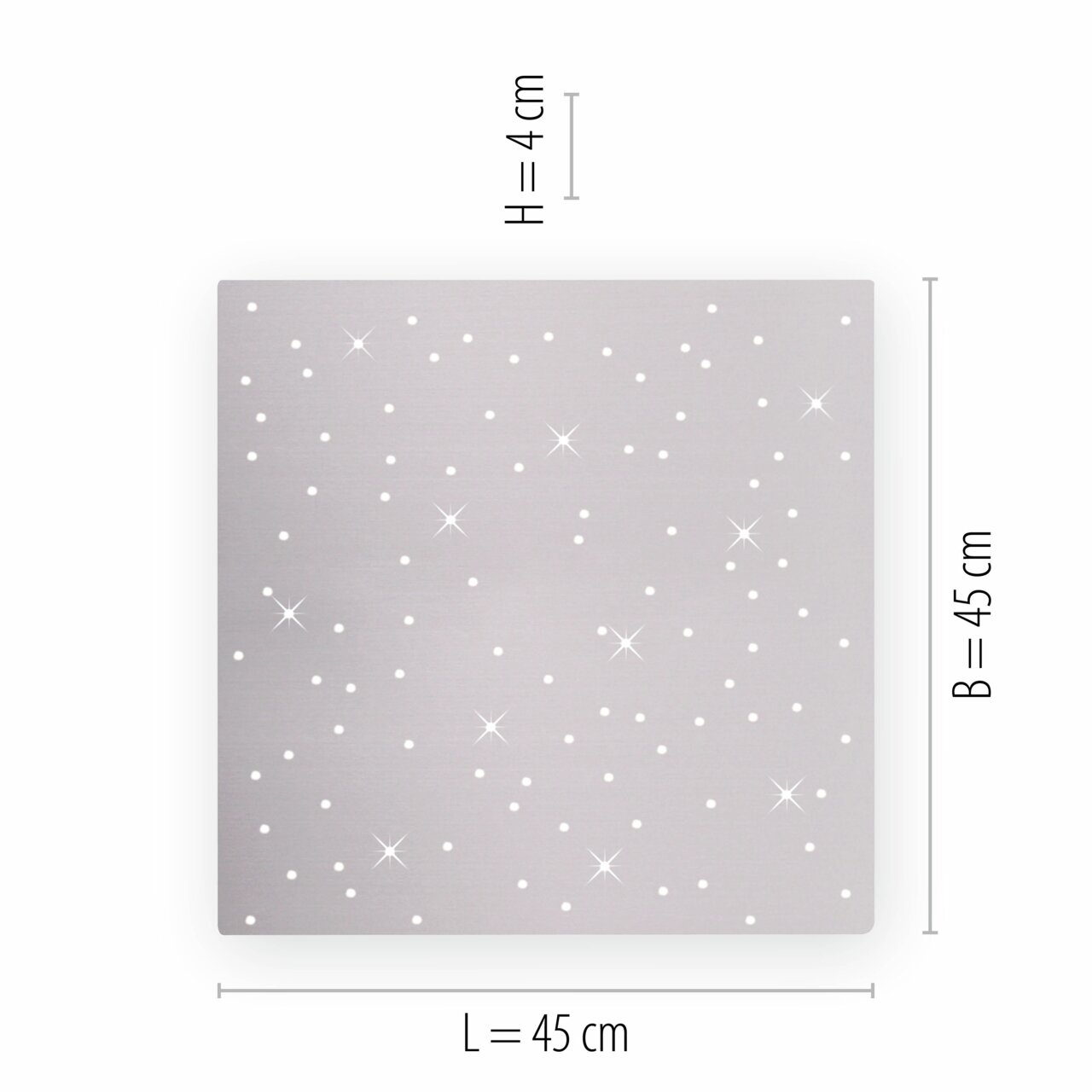 Quadratische Deckenleuchte aus Stahl mit funkelndem Muster, Draufsicht