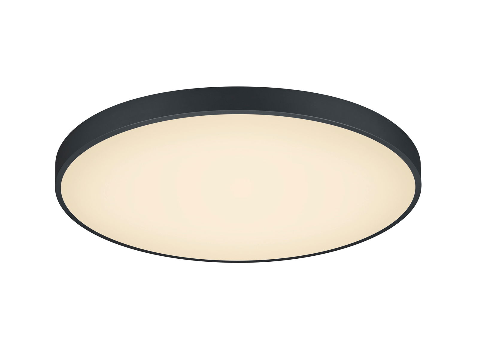 Runde LED-Deckenleuchte WACO, 102W, mit schwarzem Rahmen, seitliche Perspektive