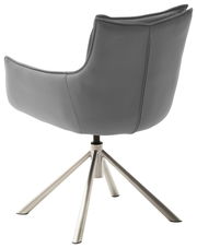 Rückansicht eines grauen Sessels mit Metallbeinen