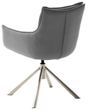 Rückansicht eines grauen Sessels mit Metallbeinen