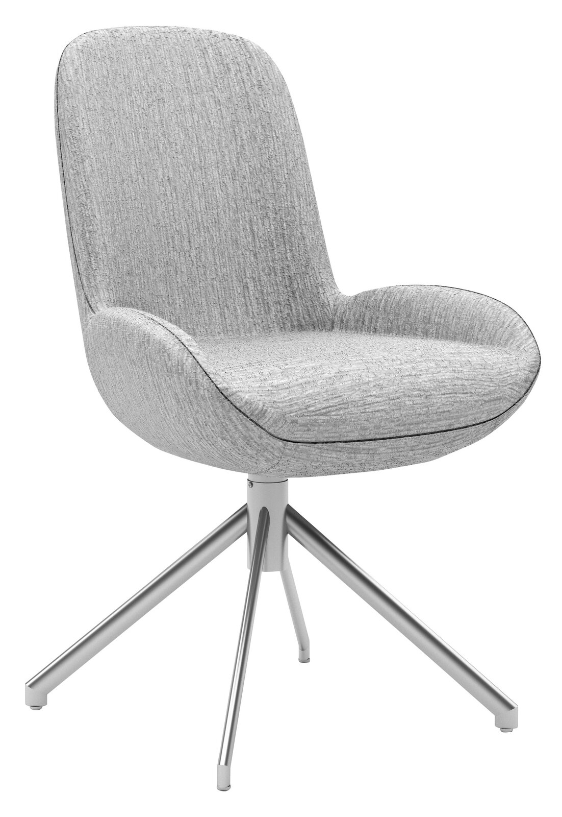 Musterring Stuhl MR HELVIN Moderner grauer Stuhl mit gepolsterter Sitzfläche und Rückenlehne, auf einem stabilen Metallgestell mit vier Beinen. Seitenansicht.