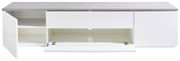 TV-Lowboard in Weiß mit grauer Oberseite, offene Türen und Schubladen, Frontansicht
