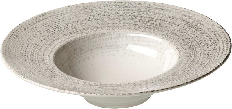 Gourmetteller 28cm mit grauem, gesprenkeltem Muster, seitliche Perspektive