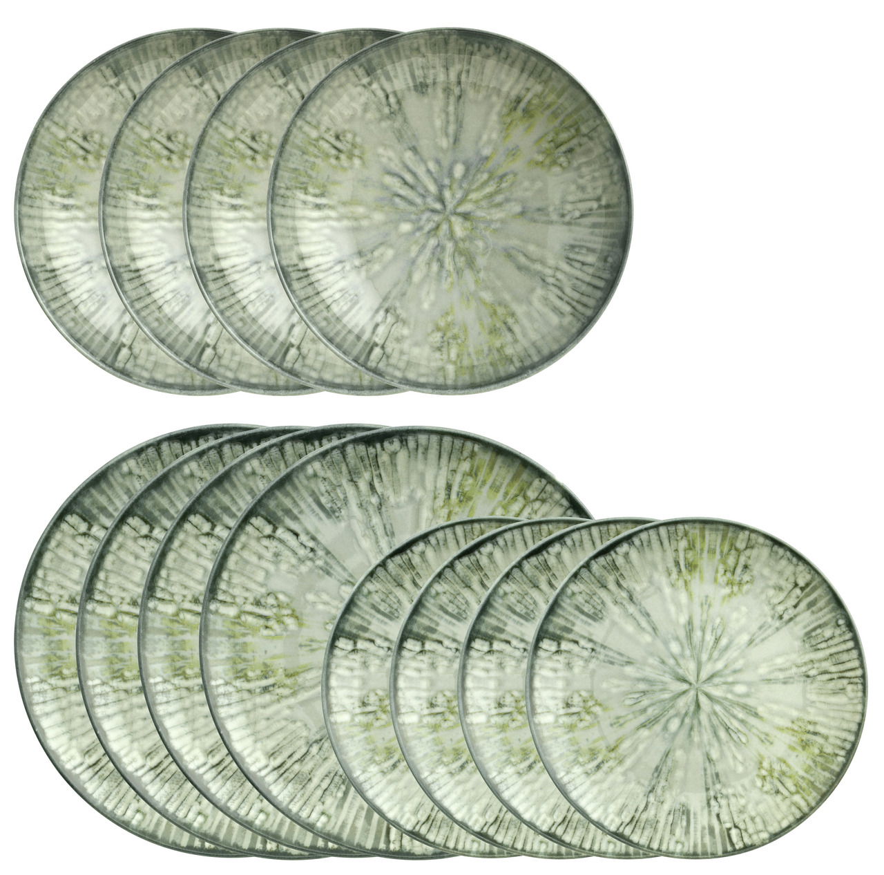 Tellerset Fusion Grey 12-tlg. aus der Vogelperspektive, mit einem eleganten grauen Design und subtilen Mustern.