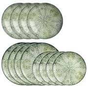 Tellerset Fusion Grey 12-tlg. aus der Vogelperspektive, mit einem eleganten grauen Design und subtilen Mustern.