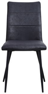 Moderner schwarzer Stuhl mit gepolsterter Rückenlehne und Sitzfläche, Vorderansicht