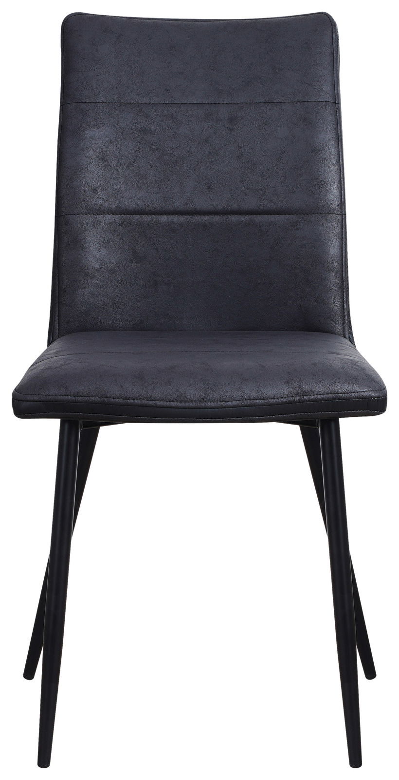 Moderner schwarzer Stuhl mit gepolsterter Rückenlehne und Sitzfläche, Vorderansicht