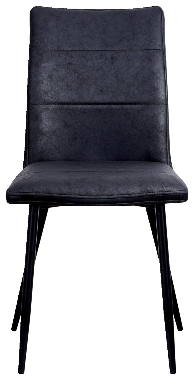 Moderner schwarzer Stuhl mit gepolsterter Rückenlehne und Sitzfläche, Vorderansicht