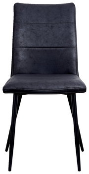 Moderner schwarzer Stuhl mit gepolsterter Rückenlehne und Sitzfläche, Vorderansicht