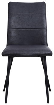 Moderner schwarzer Stuhl mit gepolsterter Rückenlehne und Sitzfläche, Vorderansicht