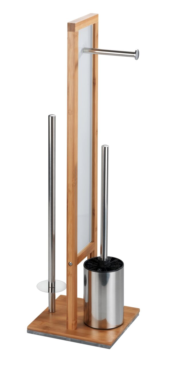 Wenko Stand WC-Garnitur Rivalta Stand WC-Garnitur Rivalta aus Bambus mit Edelstahl-Elementen, seitliche Perspektive