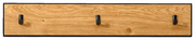 Hakenleiste aus Holz mit drei schwarzen Haken, frontal betrachtet