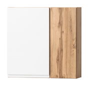 Hängeschrank 65 cm mit weißer und holzfarbener Front, Frontalansicht