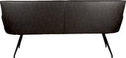 Rückansicht eines modernen 2-Sitzer-Sofas in dunkelgrauem Lederlook mit mittiger Naht und schwarzen Metallbeinen, freigestellt auf weißem Hintergrund