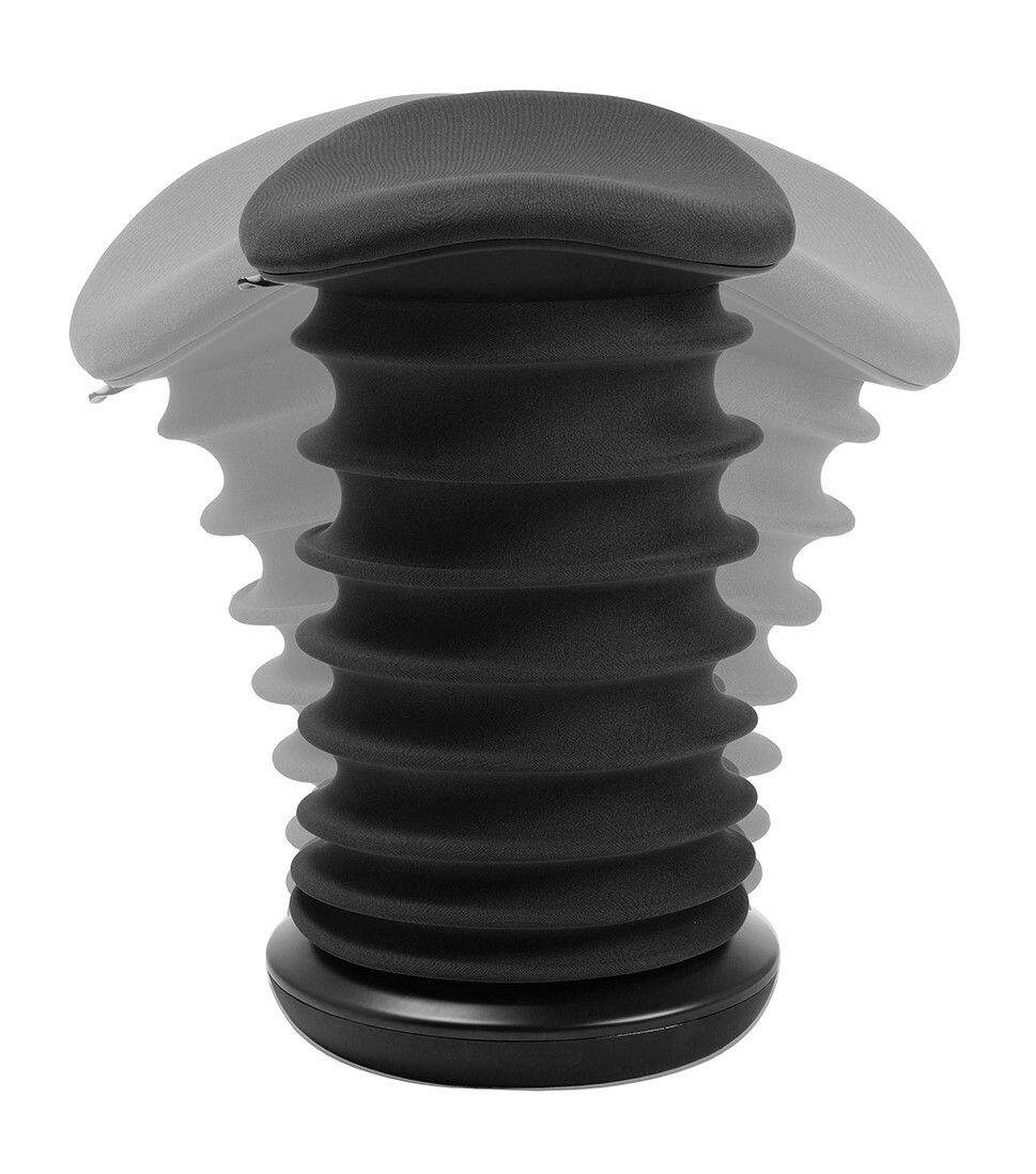 Schwarzer Schwinghocker Topstar SITNESS 4D, seitliche Perspektive, zeigt flexible Beweglichkeit.