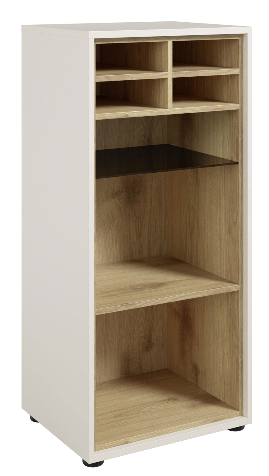 Aktenregal aus Holz mit mehreren Fächern, Vorderansicht