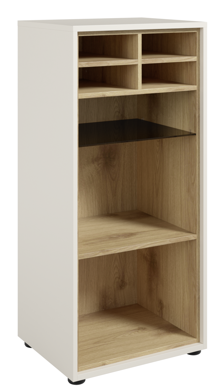 Aktenregal aus Holz mit mehreren Fächern, Vorderansicht