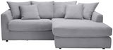 Graues Ecksofa mit mehreren Kissen, Vorderansicht