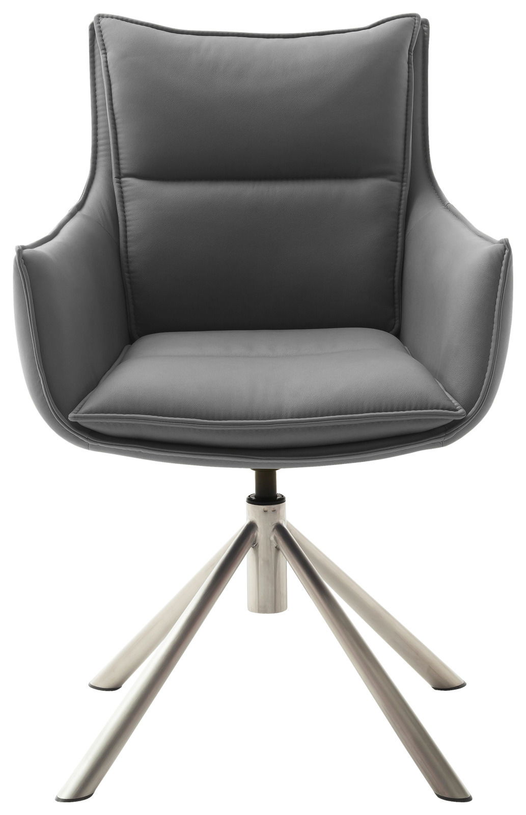 Moderner grauer Sessel mit Metallbeinen, Frontalansicht