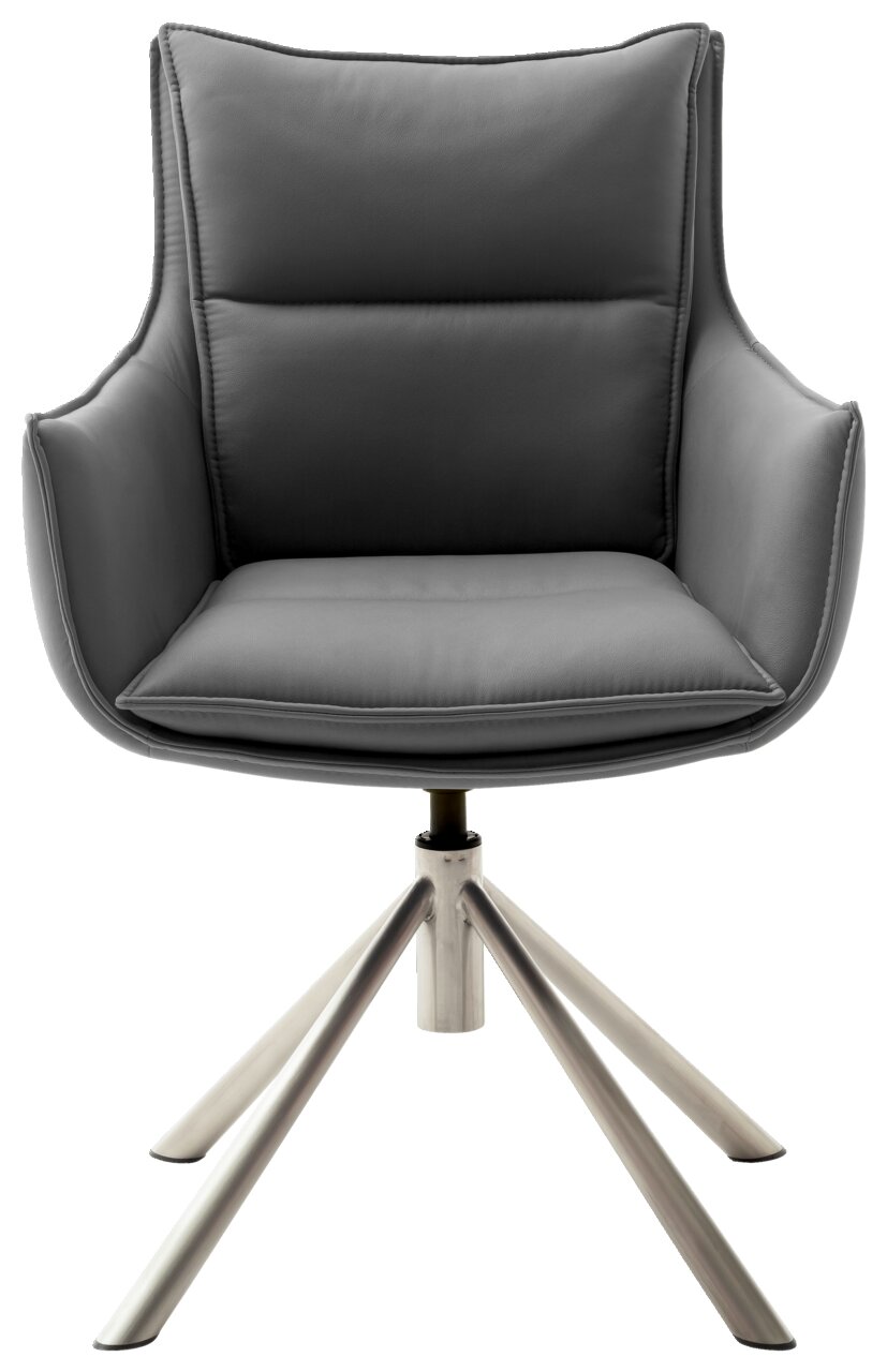 Moderner grauer Sessel mit Metallbeinen, Frontalansicht