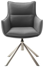 Moderner grauer Sessel mit Metallbeinen, Frontalansicht