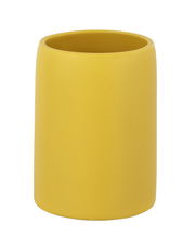 Gelber Keramik Zahnputzbecher Funo, frontal betrachtet