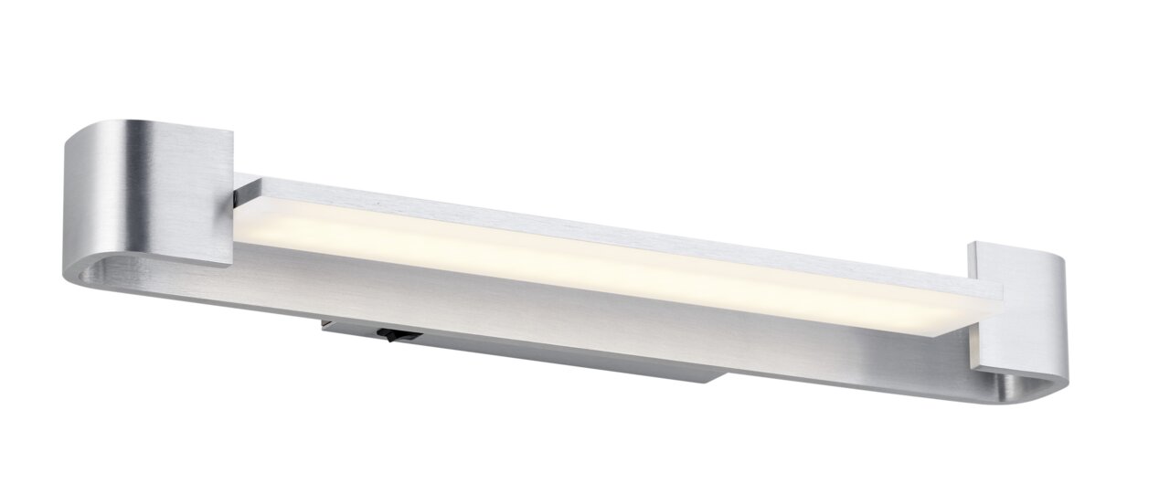 Moderne LED-Wandleuchte BOX aus gebürstetem Metall in seitlicher Perspektive