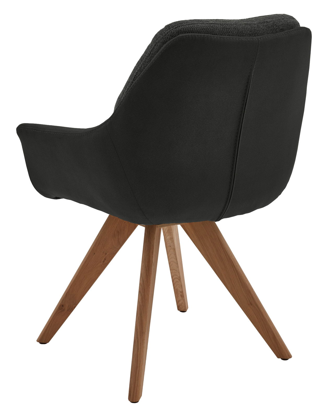 Valnatura Armlehnstuhl MANADO Rückansicht eines Armlehnstuhls mit schwarzem Bezug und Holzbeinen, Perspektive von hinten.