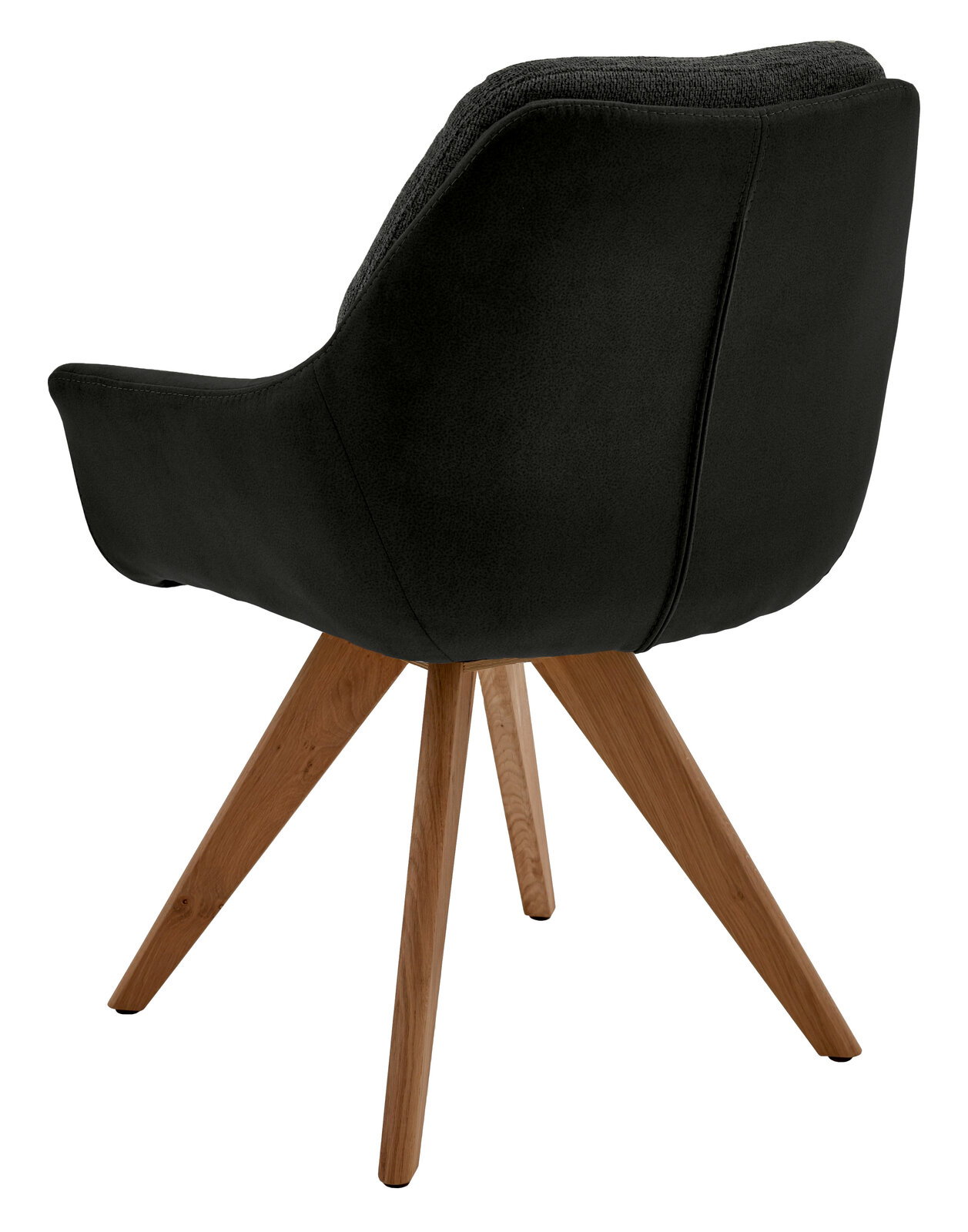 Valnatura Armlehnstuhl MANADO Rückansicht eines Armlehnstuhls mit schwarzem Bezug und Holzbeinen, Perspektive von hinten.