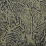 Nahaufnahme eines Stoffmusters mit grünen und schwarzen Blättern, perspektivisch von oben betrachtet.