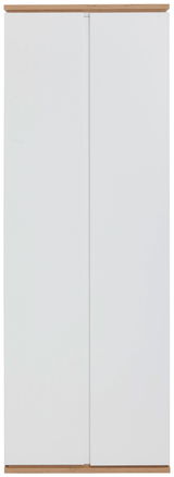 Moderner weißer Garderobenschrank mit Holzdetails, Frontalansicht