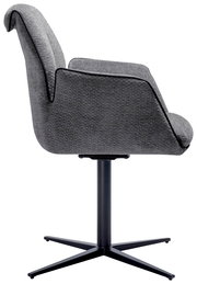 Grauer Armlehnstuhl mit schwarzem Metallfuß, Seitenansicht