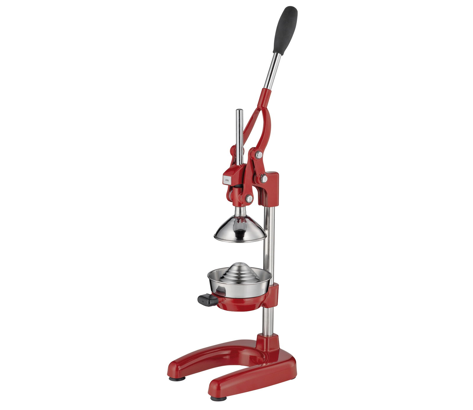 Rote Profi-Saftpresse Amalfi, seitliche Perspektive