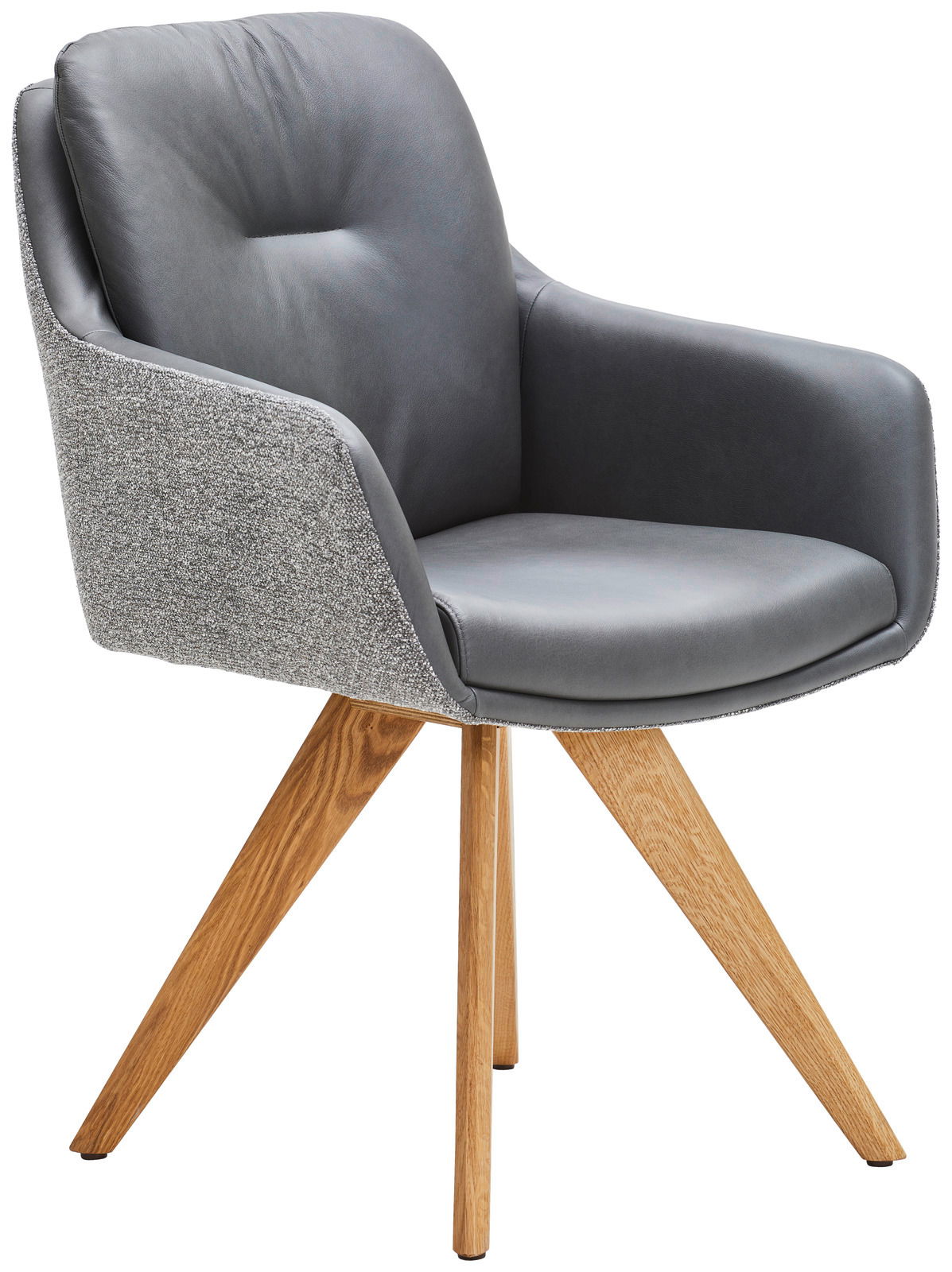 Waldwelt Armlehnstuhl ARUBA Moderner Armlehnstuhl mit grauem Polster und Holzbeinen, seitliche Perspektive