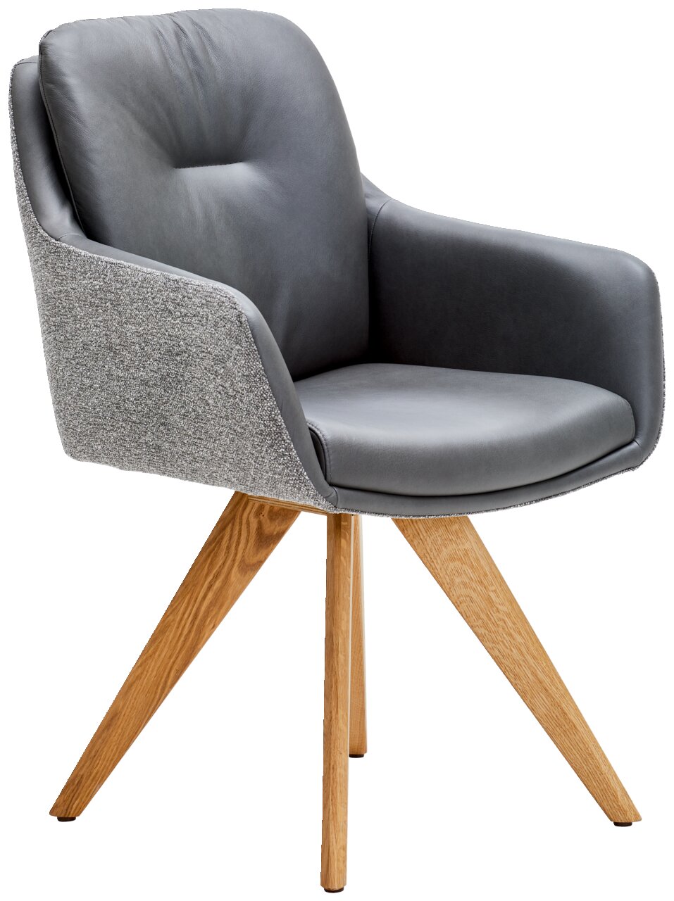 Waldwelt Armlehnstuhl ARUBA Moderner Armlehnstuhl mit grauem Polster und Holzbeinen, seitliche Perspektive