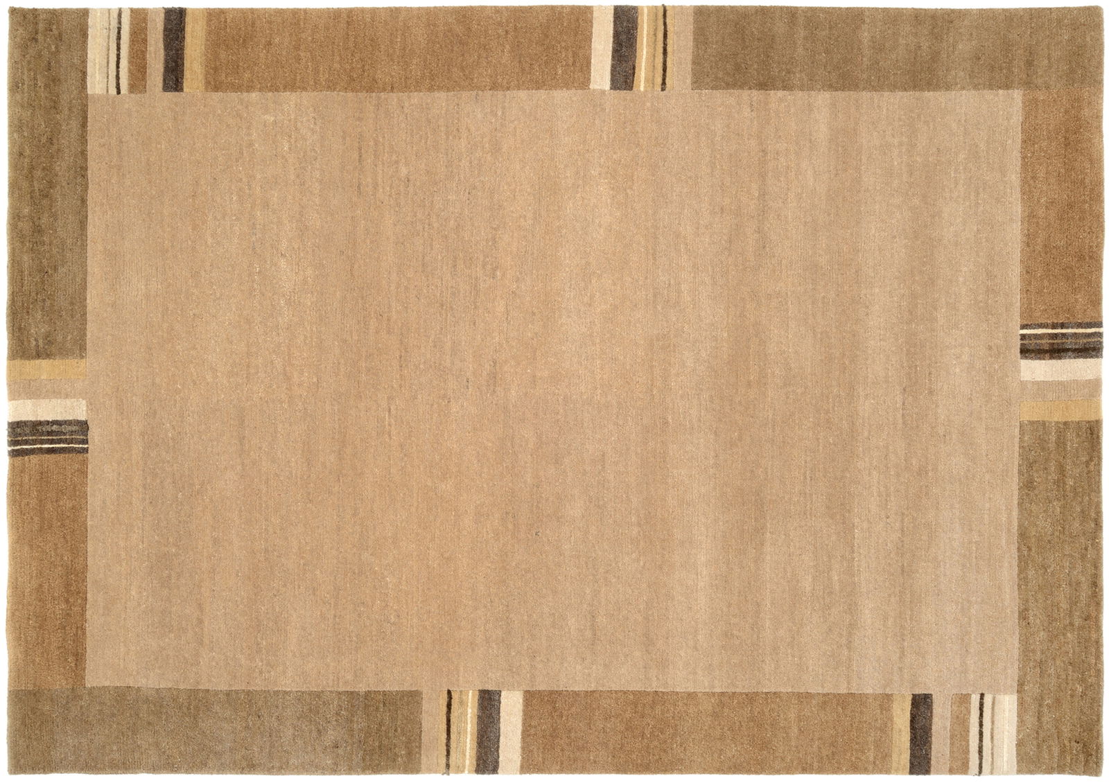 Beiger Wollteppich mit geometrischem Muster, Draufsicht
