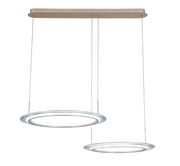 Moderne LED-Hängeleuchte mit zwei ringförmigen Leuchtelementen, seitliche Perspektive