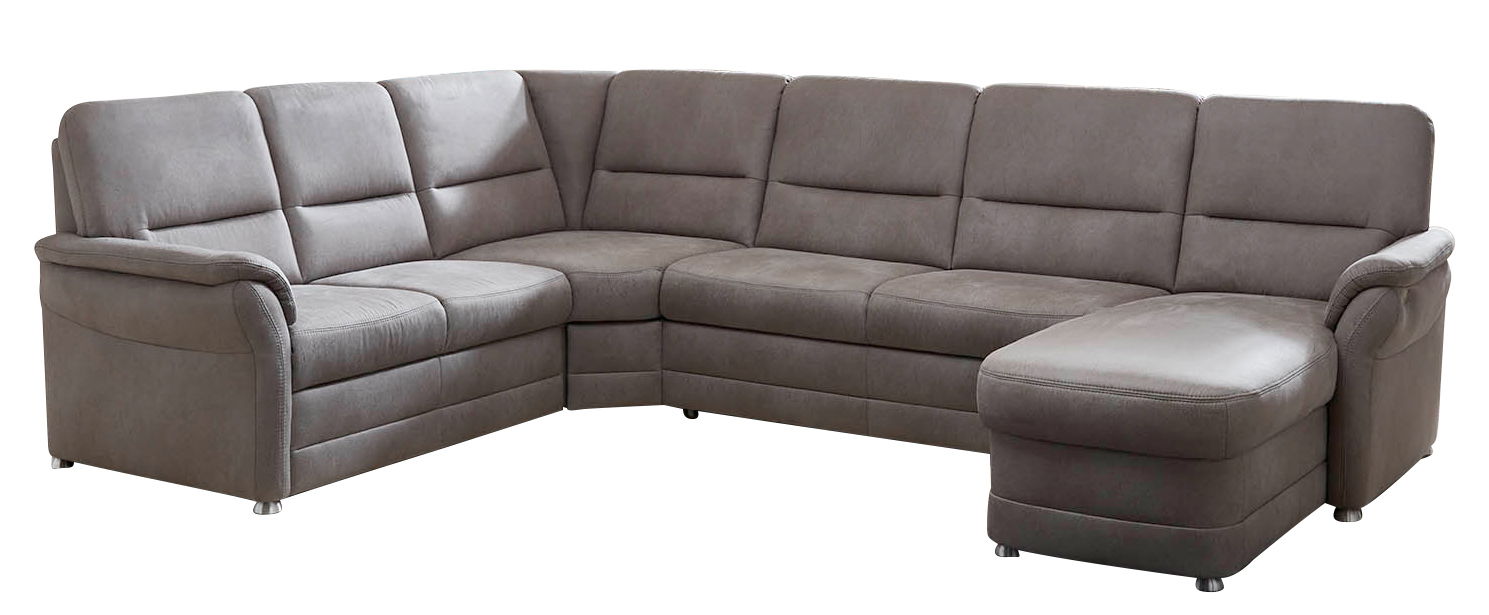 Beldomo Comfort Ecksofa QUEENLINE Graue Polsterrundecke in L-Form, Perspektive von vorne links