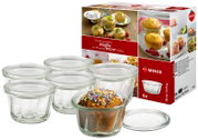Sechser-Set Gugelhupf-Gläser mit 165 ml Fassungsvermögen, präsentiert mit einem Muffin im Vordergrund. Perspektive von schräg oben.