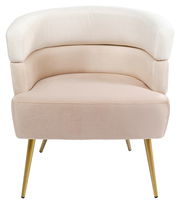 Moderner Sessel mit cremefarbenem Polster und goldenen Beinen, Frontalansicht